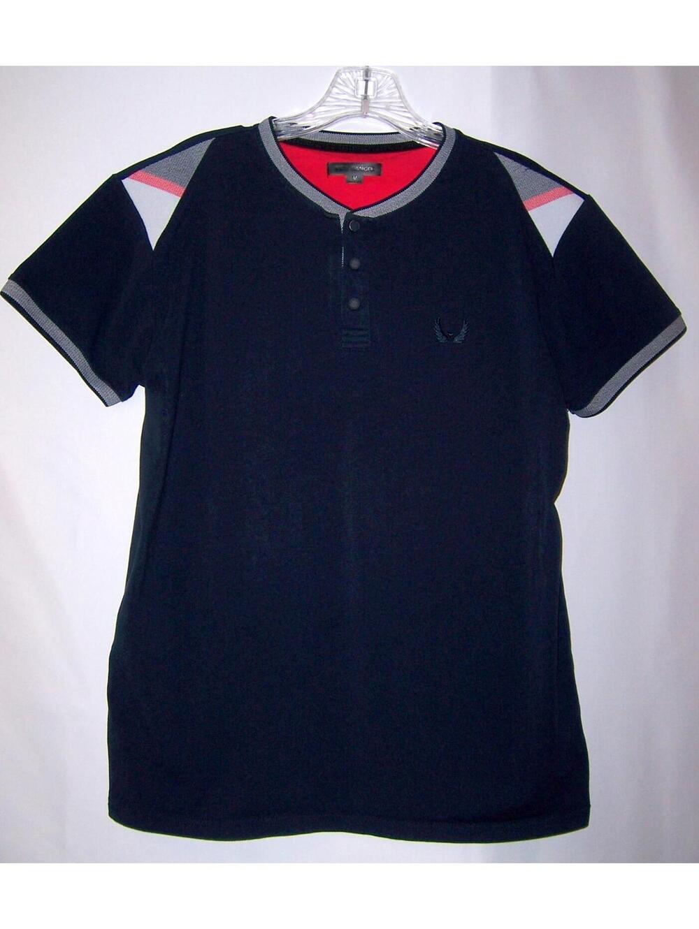 Nick Danger Men's M Short Slv Henley Flex Fit T-shirt-Navy